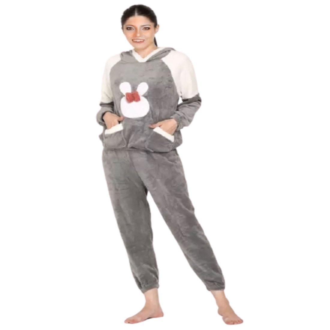 cigain Women's and Men's Wool Blend & Fleece Long Sleeve Pullover Hoodies Set Full Length Winter Nightwear Pajama and top Set Track (Grey)-picture-30