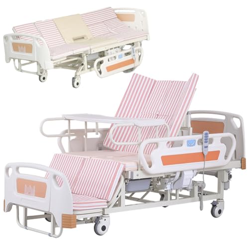 Verstellbares Pflegebett mit Matratze, 8-in-1-Schlafen Liegen Sitzen Stehen, elektrische Krankenhausbetten für ältere Menschen nach Operationen, Griffleisten