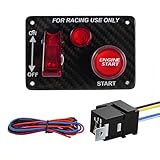 BARTOO Racing Car Ignition Switch Panel, DC 12V 2 in 1 Car Engine Start Push Button Carbon Fiber LED Toggle...