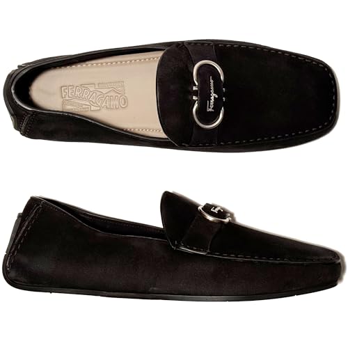 PALINURO Gancini Black Suede Leather Loafers Men's Moccasin (Salvatore4