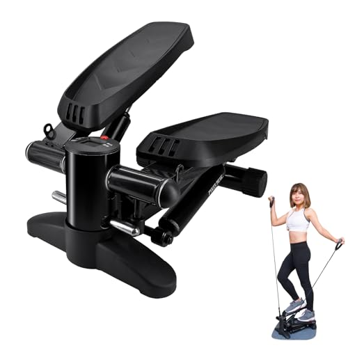 PYKES PEAK 健康ステッパー エクササイズバンド & 静音マット 付き 男女兼用 自宅 トレーニング 有酸素運動 健康器具 フィットネスマシン ウォーキングマシン 足踏みステッパー ステップ台 運動用 コンパクト 【ブラック/BLACK】