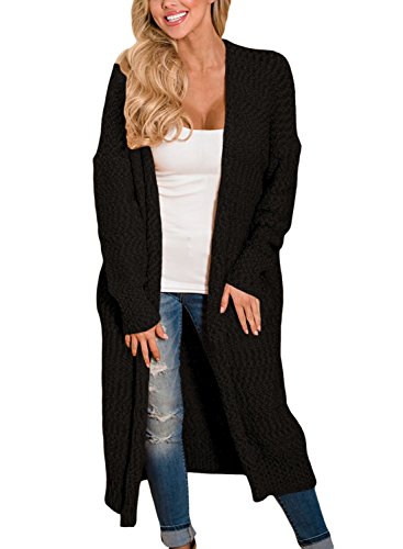 Dokotoo Womens Juniors Plus Size Fashion Oversized Casual Long Sleeve Cozy Knit Open Front Long Chunky Ribbed Cardigan Sweater with Pockets Black X-Large