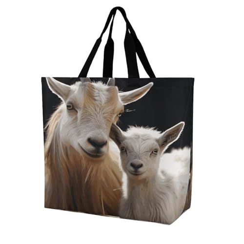 Women's Multi-Functional Shopping Bag，Cute Goat Baby with Mother Printing Messenger Bag Shoulder Bag for Travel, Work, Shopping & Parties with Inner Pocket, Grocery Bag Lightweight & Water-Resistant
