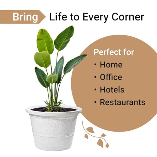 Image of Kuber Industries 22-Inch Roto Mould German Polymer Extra Large Big Size Flower Pot | Indoor /Outdoor Tree Gamla Planter for Living Room, Resorts, Hotels, Terrace & Garden | Marble Victoria - White
