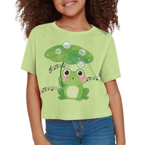 Image of Girls Crop Tees Crew Neck Casual Short Sleeve T Shirts Kids Loose Soft Comfortable Tees Blouses Shirt for Little Girl