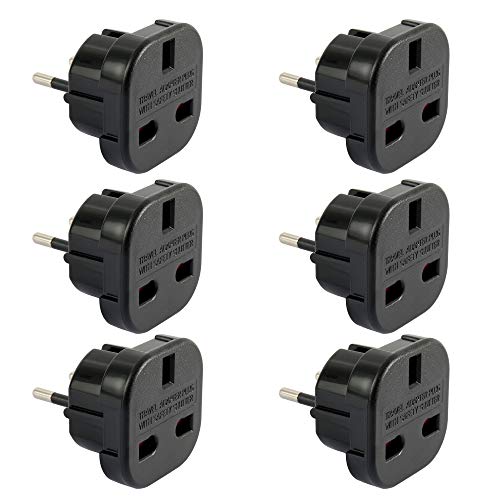 Wright 6pcs Enchufe de Conversión de Británico a Europeo Adaptador de Viaje Regulaciones Enchufe UK Ingles Reino Unido a Europeo UE Schuko Universal (Negro)
