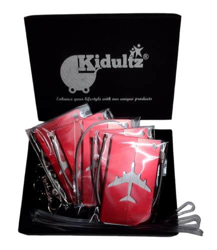 Image of (Set of 5) Aluminum Alloy Metallic Luggage Tags Handle Wraps with Stainless Loop Anti-Break for Travel Identification Suitcase Bag Tag, School & Office Bags (Red)