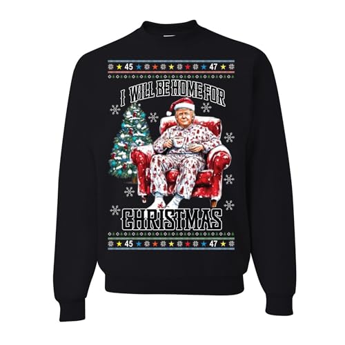 wild custom apparel Ill Be Home for Xmas Christmas Funny Ugly Christmas Sweater Crewneck Sweatshirt
