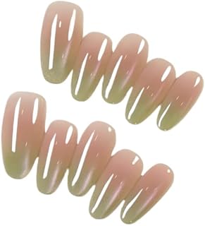 Pure Handcrafted Green Glass Bead Cat's Eye Wearing Nail ice Transparent Gradient whitening Oval Nail Stickers