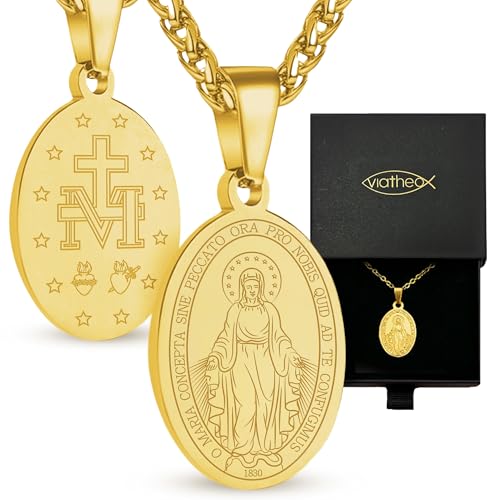 Viatheo Médaille Miraculeuse de la Vierge Marie Dorée avec Collier – Bijou Religieux Catholique...
