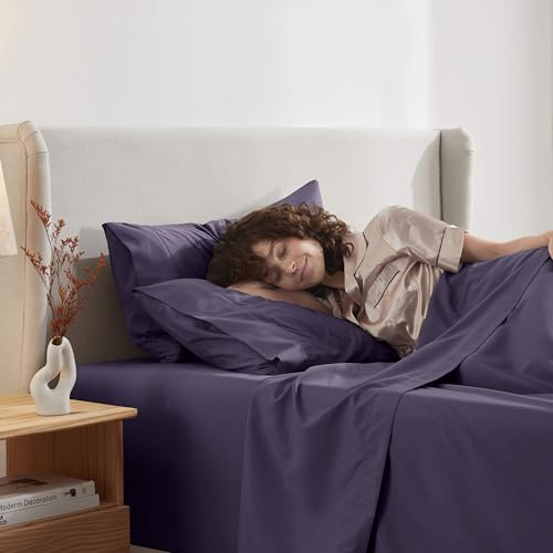 Image of Nestl Twin Bed Sheet Set - Purple - 3-Piece Deep Pocket | Instantly Soft, Night-One Ready (No Wash Required). Fits 16-Inch Deep Pockets, 360-Degree Elastic Grip