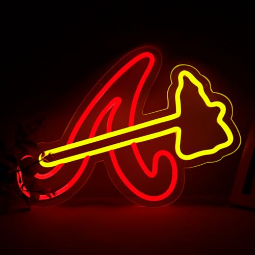 Balanar Braves Neon Signs For Wall Decor ,Baseball Team Neon Light for Bedroom Man Cave Party Bar Background Decoration,Neon for Parties, Bars, Dorms, Office Wall Art and Game Room Decor16.1*11.4 inch