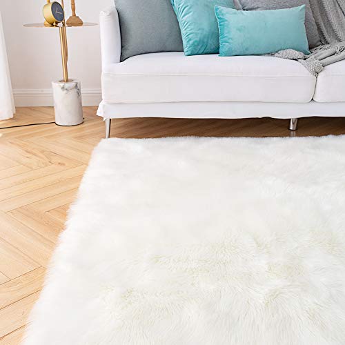 Tapete decorativo 5x7 pies blanco peludo suave miniatura 3
