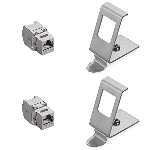 kwmobile Keystone Modul und Hutschienenadapter Set - passt auf genormte Hutschiene - 2X Cat 6A Keystone Modul 2X Halter für Hutschiene - werkzeuglos