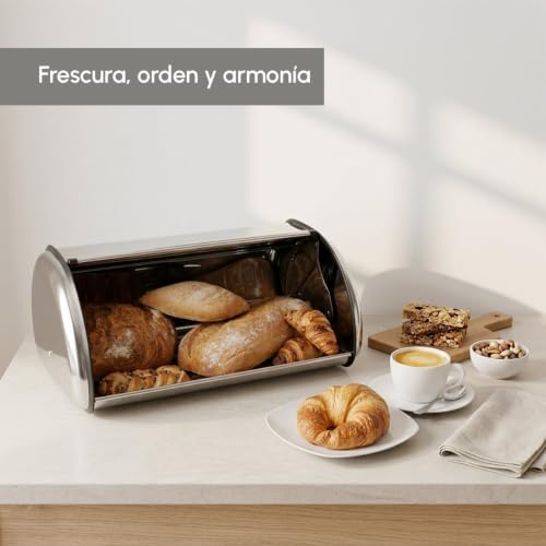 Miniatura 3 de Lolahome - Panera De Acero Inoxidable Con Tapa Ideal Para Guardar El Pan Fresco. Almacenaje De Cocina Elegante Y Duradero. 42x27x18 Cm