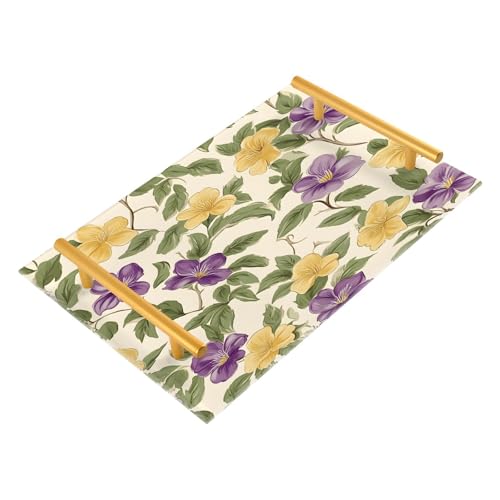Wassud Bathroom Vanity Tray with Handles Flowers Spring Acrylic Jewelry Perfume Organizer for Bathroom Kitchen Counter 11.81