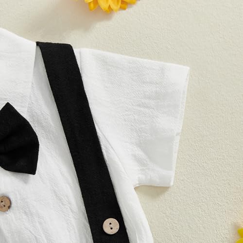 GOOCHEER Newborn Baby Boy Gentleman Outfit Suit Short Sleeve Bowtie Romper Jumpsuit Suspender Shorts Set Summer Dress Clothes 5