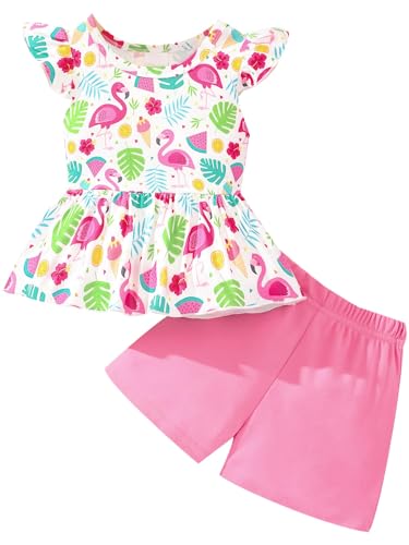 Image of Girls Summer Outfits Toddler Baby Girls Short Sets 2 Piece Clothing Set Flutter Sleeve Shirt and Short 2-7 Years