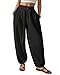 Bsubseach Womens Cotton Harem Pants Elastic Waist Baggy Pant Drawstring Balloon Trouser Loose Beach Pants with Pockets Black M