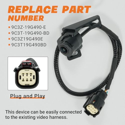 Image of Backup Camera with Wiring Harness 9C3Z-19G490-E Fits for Ford F250 F350 F450 F550 Super Duty Pickup, 2008-2012 TailgateRearview Camera, 9C3T-19G490-BD, 9C3Z19G490E, 9C3T19G490BD