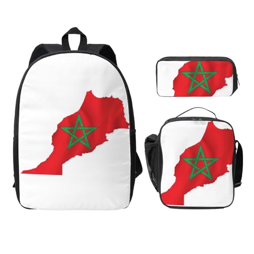Sac à dos Maroc avec trousse à déjeuner ensemble 3 pièces d'école noir unique