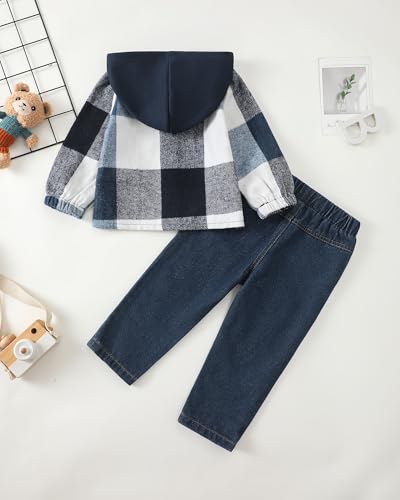 Image of Renotemy Toddler Baby Boy Clothes Hooded Sweatshirt Denim Outfits 12M-5T
