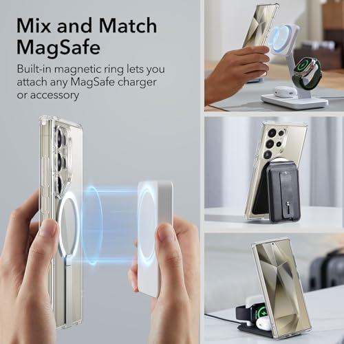 ESR for Samsung Galaxy S24 Ultra Magsafe Case with Kickstand, Wireless Charging Compatible with Magnetic, 3 Stand Modes, Military-Grade Protection, Shockproof Case Slim Fit for S24 Ultra, Clear