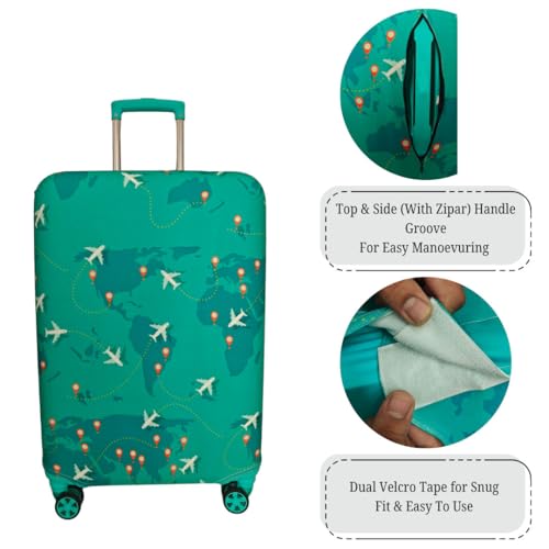 Image of Printed Luggage Cover for Traveling Bag & Suitcase - Stretchable & Scratchproof Trolley Protector with Velcro Lock & Lightweight Washable Material(Suitcase Bag Not Included, Only Cover in Product)