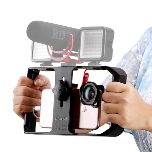 Ulanzi Equipamento de vídeo U Rig Pro para iPhone, estabilizador de telefone com suporte triplo para sapata, suporte de tripé para iPhone 11 Pro Max XS Max X 8 7 6 plus OnePlus 7 Pro Samsung Google Pixel Vlogging Filmmaking