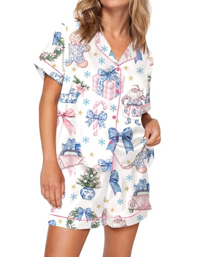 Image of SHESHOW Satin Pajamas for Women Set Preppy Animals Pjs Short Sleeve Shorts 2 Piece Loungewear Sets XS-XXL