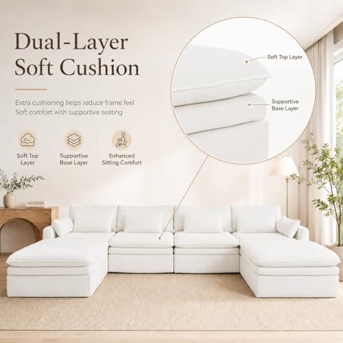 Image of WJShome Modular Sectional Sofa, Deep Seat Love Seat Cloud Couch with Water-Resistant & Stain-Resistant Fabric, Removable Washable Covers,Modern Sleeper Sofa for Living Room, Apartment, White