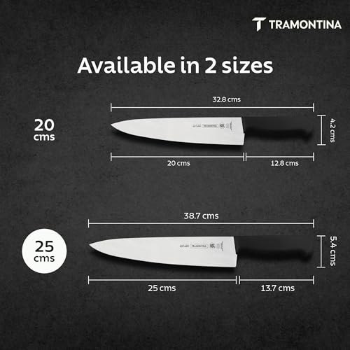 Image of TRAMONTINA Professional Meat /Chef Knife 25 cm | Stainless Steel Sub-Zero Treated Blade | Antimicrobial Black Polypropylene Handle | Heavy-Duty Butcher & Meat Processing Knife