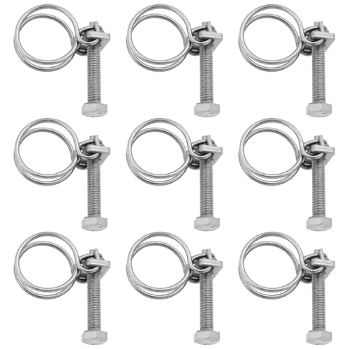 OTOTEC 20 Piezas Abrazaderas de Manguera de Alambre Doble Ajustables de 18 22mm Abrazadera de Alambre de Acero Inoxidable 201 Aro de Manguera Ajustable Abrazaderas de Tubo de Doble Alambre
