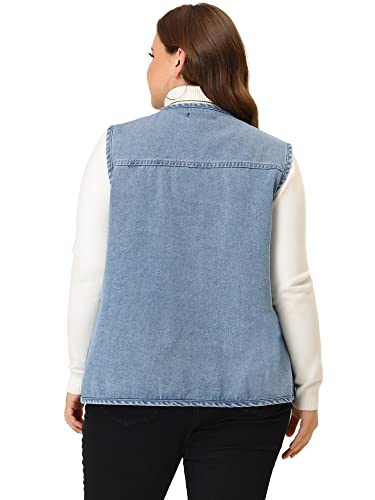 Agnes Orinda Plus Size Denim Vest Top for Women Button Down V Neck Waistcoat Sleeveless Jean Jacket Vests4