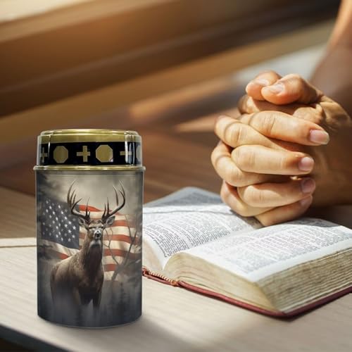 Image of Poceacles Outdoor Lights Solar Powered Flameless Candle Cemetery Votive Candles Waterproof Outdoor Memorial Candle Solar Stake Lights 4th of July Patriotic Decor, Deer American Flag Retro, Pack of 4