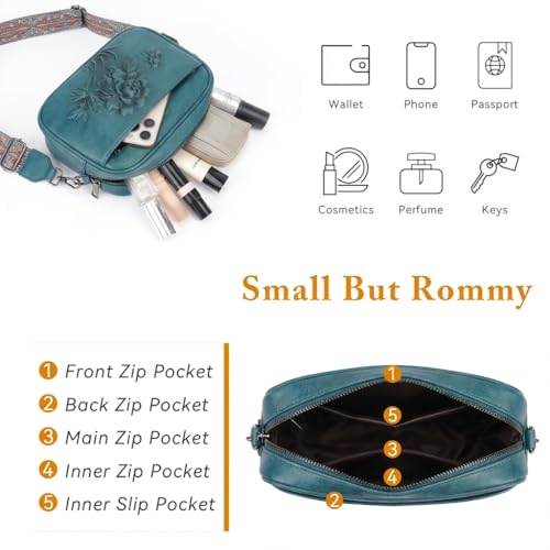 Image of Small Crossbody Purses for Women, Trendy Vegan Leather Crossbody Bag Embossed Travel Shoulder Handbags with Wide Strap