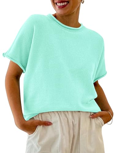 Image of Saodimallsu Women's Short Sleeve Lightweight Casual Crewneck Loose Fit Knit T-Shirt