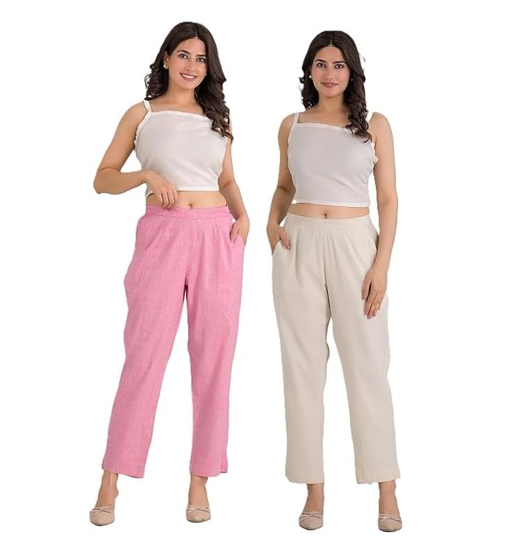 Women’s Solid Straight Fit Cotton Trousers Casual & Office Wear Bottom for Daily Pack of 2-picture-14