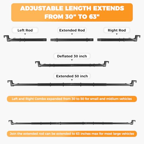 Heavy-Duty Car Clothes Hanger Bar Adjustable 30-63 inches with 9 Anti-Slip Rubber Rings, Ideal for Trucks SUVs RVs, Travel, Business - Keep Clothes Neat & Wrinkle-Free (Premium Black)
