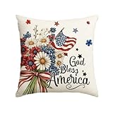 AVOIN colorlife 4th of July God Bless America Daisy Bouquet Throw Pillow Cover, 18 x 18 Inch Independence Day Memorial Day America Flag Stars Decor Cushion Case for Sofa Couch