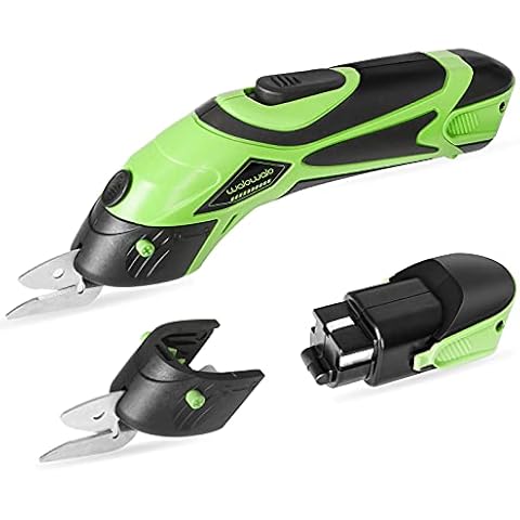 walowalo Electric Fabric Scissors Box Cutter 2 Rechargeable Batteries 2 PCS Blades for Crafts Sewing Cardboard Scrapbooking Leather 4V Li-Ion Power Cordless Shears Cutting Tool (Fast Charge Version) Cover