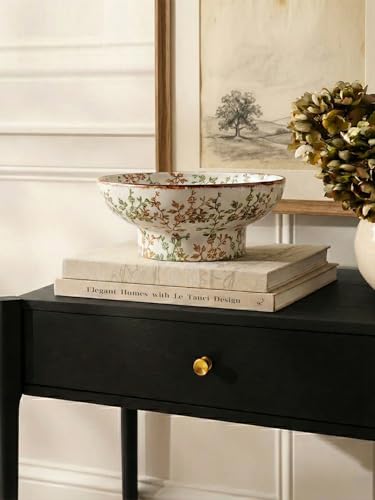 LE TAUCI 10" Ceramic Decorative Bowl, Key Bowl for Entryway, Handcrafted Sturdy Pedestal Bowl, French Country Fruit Bowl for Kitchen Counter, Centerpiece, Vine Green - Image 6