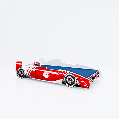 Kids Collective Autobett Kinderbett Jugendbett 80x160 mit Rausfallschutz | Kinder Spielbett Sportauto Sportwagen Rennwagen in rot, optional mit Matratze | von 3. bis 10. Lebensjahr
