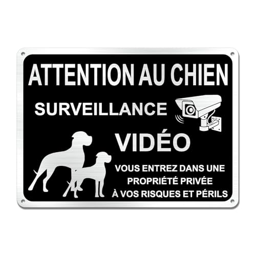 SINMAO Attention au Chien 18x25cm Aluminium Brossé, Maison sous Video Surveillance, Vous Entrez Dans Une Propriété Privée À Vos Risques Et Périls Noir x1