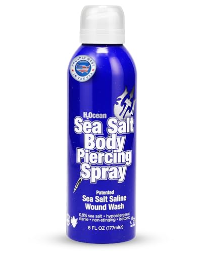 H2Ocean Sea Salt Body Piercing Spray - Saline Piercing Spray for Piercings & Body Modifications - Drug- Preservative- & GMO-Free Vegan Piercing Aftercare - 6 oz