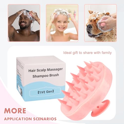 FREATECH Scalp Massager Hair Growth, Scalp Scrubber Shampoo Brush with Soft Silicone Bristles for Dandruff Removal and Hair Care, Wet & Dry Hair Massager Scalp Exfoliator, Chalk Pink