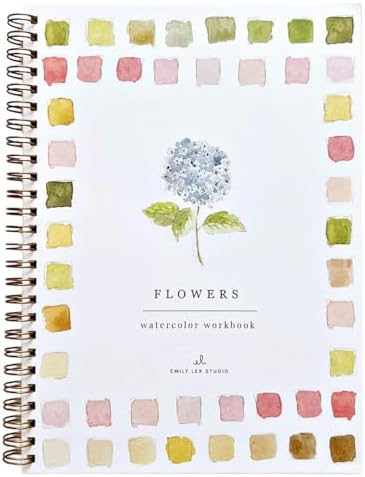 Flowers Watercolor Workbook by Emily Lex Studio, 12 Beginner Friendly Sketched Illustrations, Lay Flat Spiral Pages, 6.5 x 9 inch, 120lb Watercolor Paper