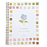 Cahier d'exercices aquarelle Fleurs par Emily Lex Studio, 12 illustrations esquissées adaptées aux débutants, pages spiralées qui restent plates, 16,5 x 22,9 cm, papier aquarelle 120lb