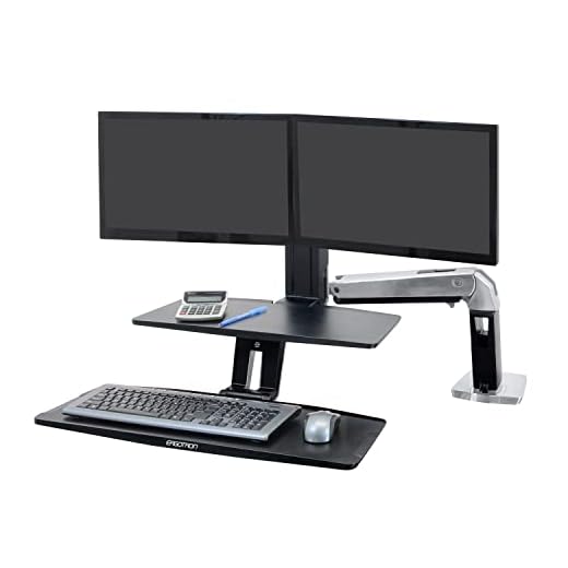 Ergotron – WorkFit-A Dual Monitor Standing Desk Converter, Sit Stand Workstation for Tabletops – Suspended Keyboard Tray