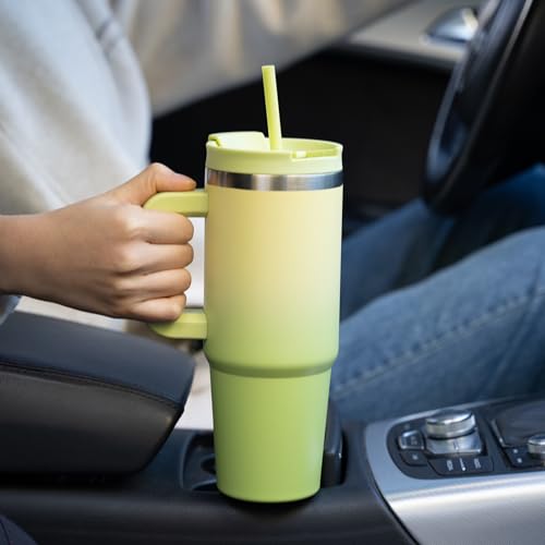 Image of BJPKPK 40 oz Insulated Tumbler With Lid And Straw Stainless Steel Tumblers Cup With Handle For Women And Men,Blue Haze